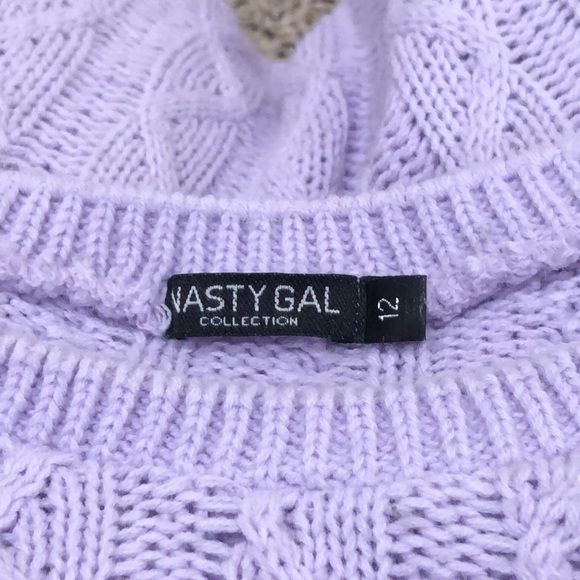 Nasty Gal Cropped Sweater Size 12 Pastel Purple Cable Knit - Picture 5 of 8